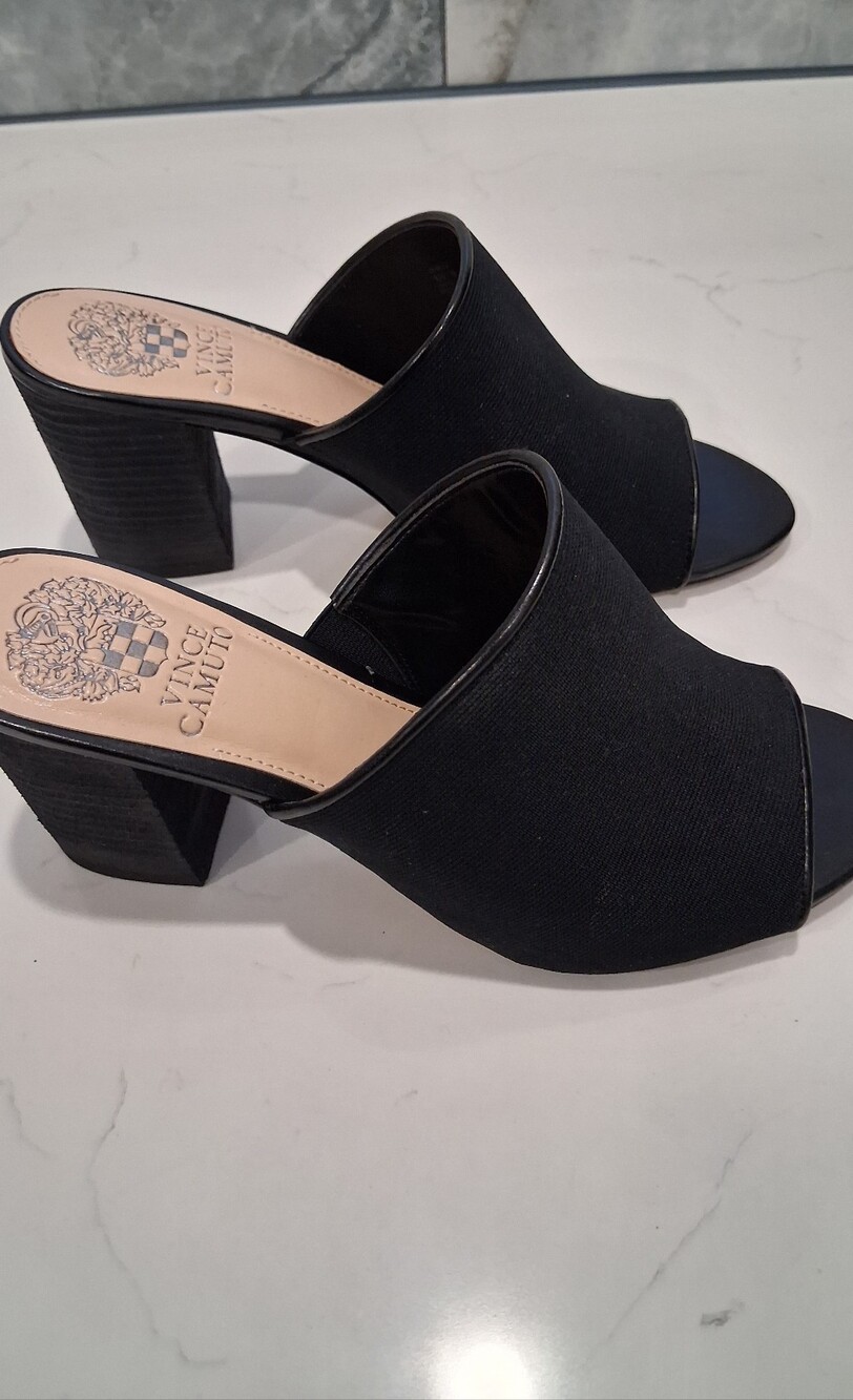 Vince Camuto Black Open-Toe Block Heel Mules